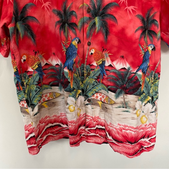 Vintage Ky’s Men’s Red Hawaiian Shirt Parrots Surfboards Buttondown - Picture 3 of 11